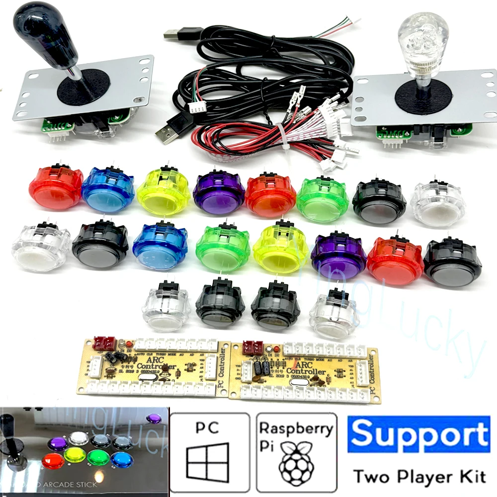 Kit de Arcade PARA 2 JUGADORES, copia de Joystick Sanwa, botón pulsador transparente, cero retraso, controlador de placa Usb, codificador, Pc, Raspberry Pi, Arcade Neo Geo