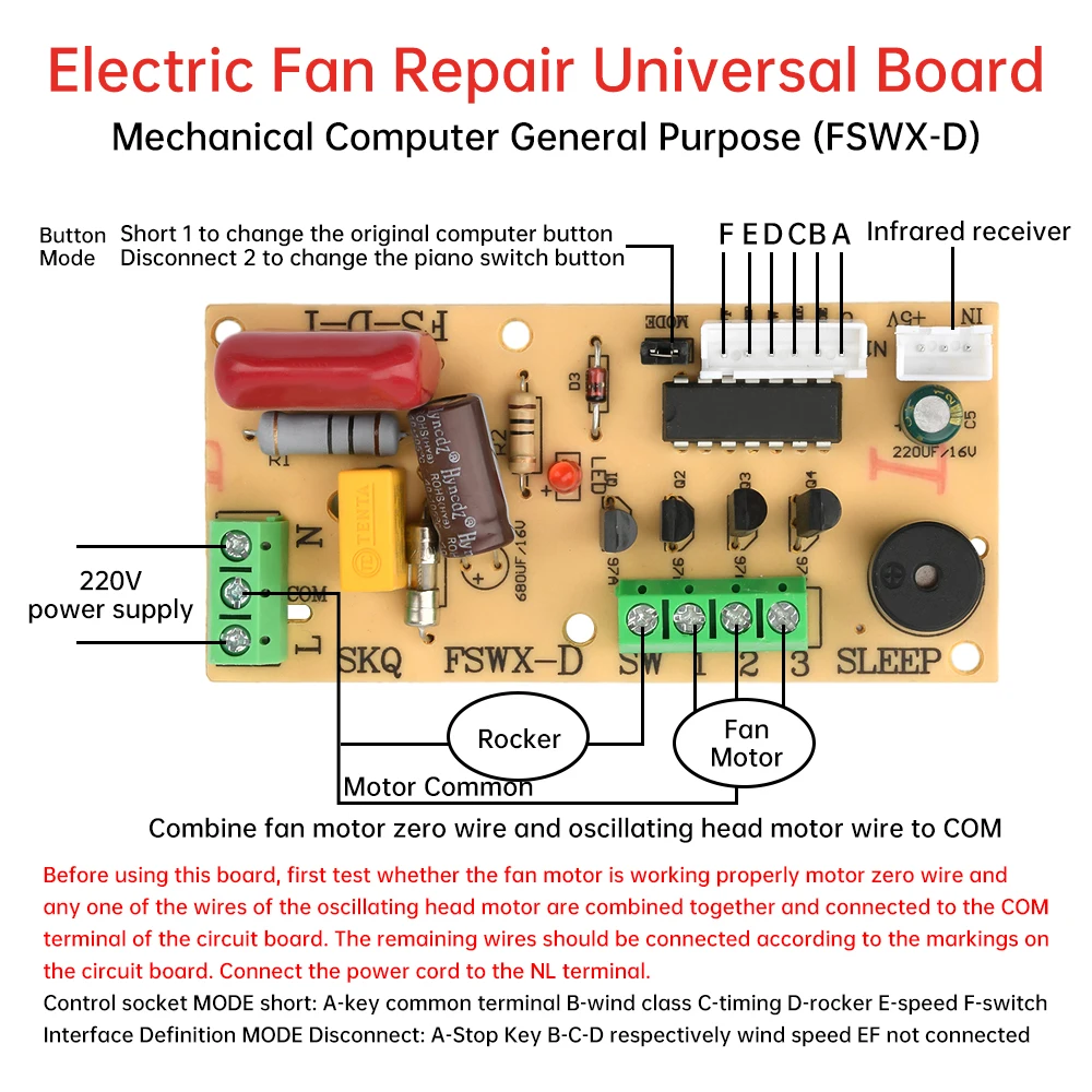 Placa de Control remoto de ventilador General, placa base de ventilador eléctrico de 220V, placa de circuito Compatible con ventilador de suelo, ventilador de escritorio con cabezal móvil - imagen 2