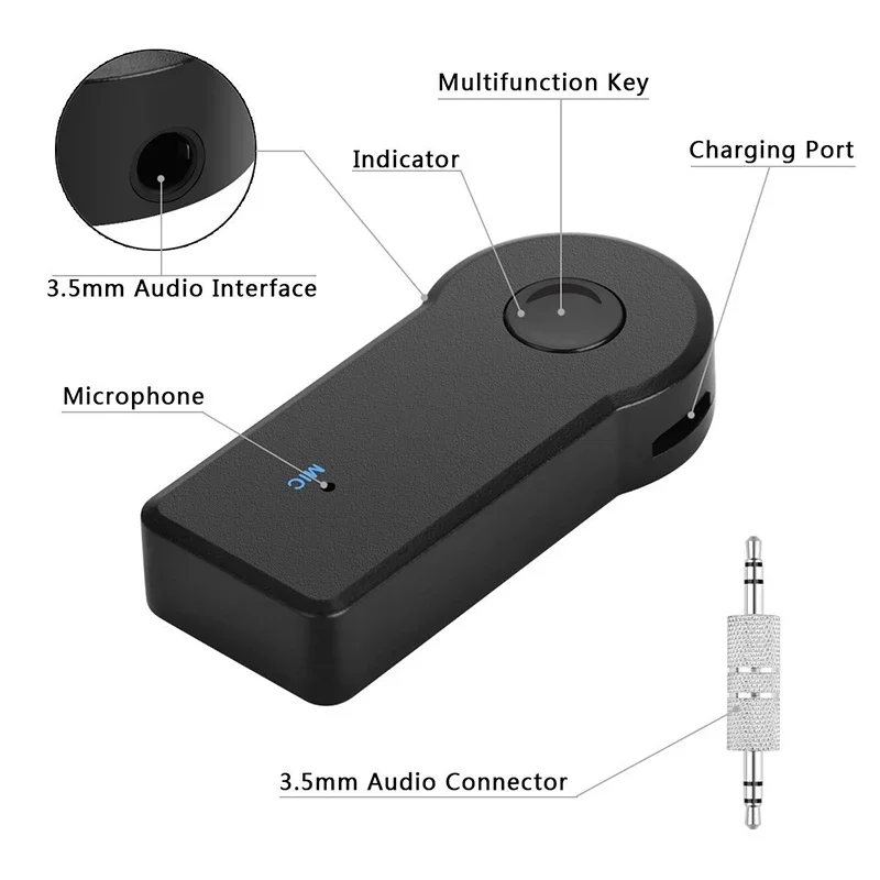 Adaptador transmisor receptor inalámbrico compatible con Bluetooth, conector de 3,5mm para música de coche, Audio Aux A2dp, receptor de auriculares manos libres - imagen 2