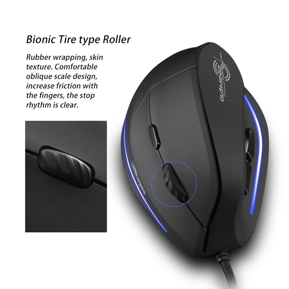 Ratón óptico Vertical con cable USB T20, recargable, ergonómico, 4 velocidades, 3200 DPI, 6 botones, remoto, para juegos, PC y ordenador - imagen 3