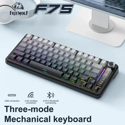 FREEWOLF F75 – Teclado Mecánico Inalámbrico RGB con Perilla Metálica
