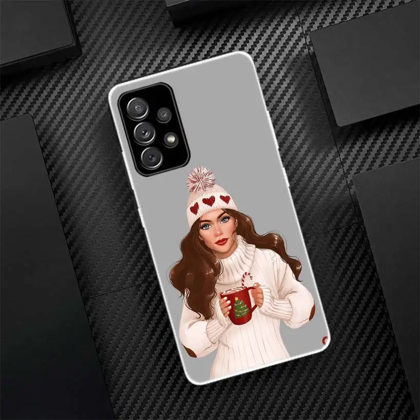 Funda de teléfono con llamada de silicona para niñas, arte navideño, café, para Samsung Galaxy A52 A51 A50S A42 A32 A22 A12 A02S A30S A20S A10S A41 A31 A - imagen 2