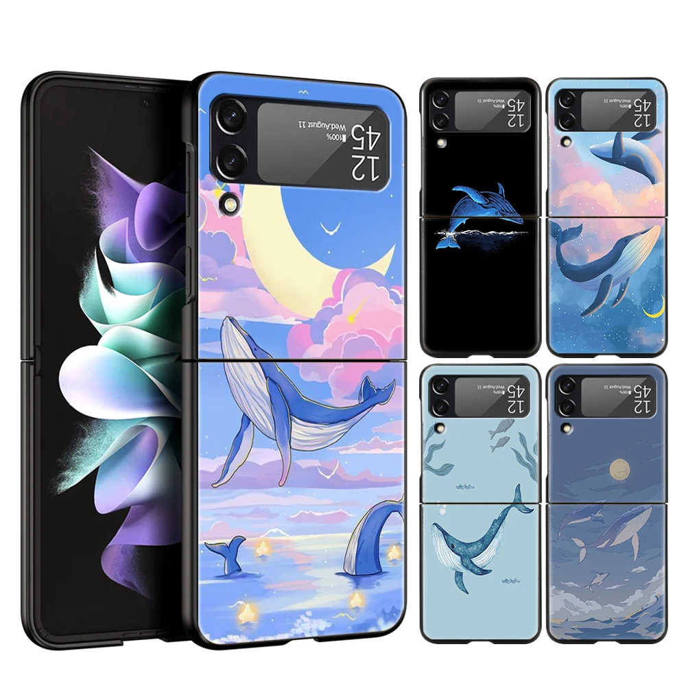 Funda de teléfono de pareja emparejada con ballena delfín para Samsung Galaxy Z Flip 3 4 5 6 7 PC plegable duro para Samsung Z Flip3 Flip4 Flip5