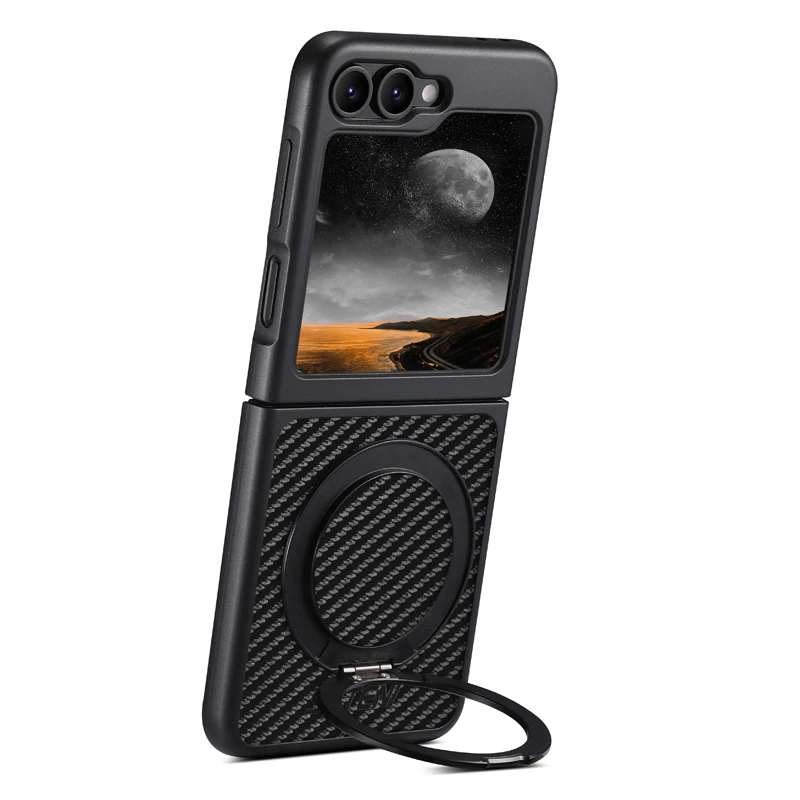 Para Samsung Galaxy Z Flip 5 6 funda magnética ELVEV patrón de fibra de carbono PU soporte giratorio protección cubierta de teléfono - imagen 5