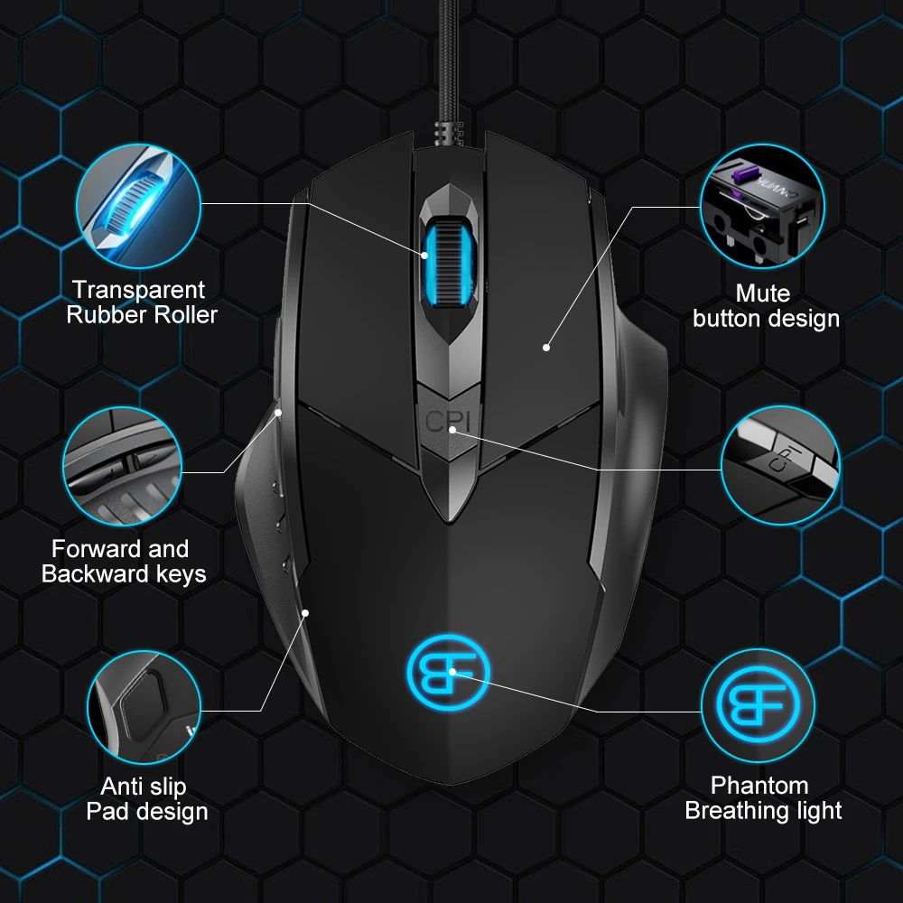 Ratón ergonómico con cable y 6 botones, ratones de oficina y hogar para portátiles, ordenadores Windows, aspiradoras y PC - imagen 3