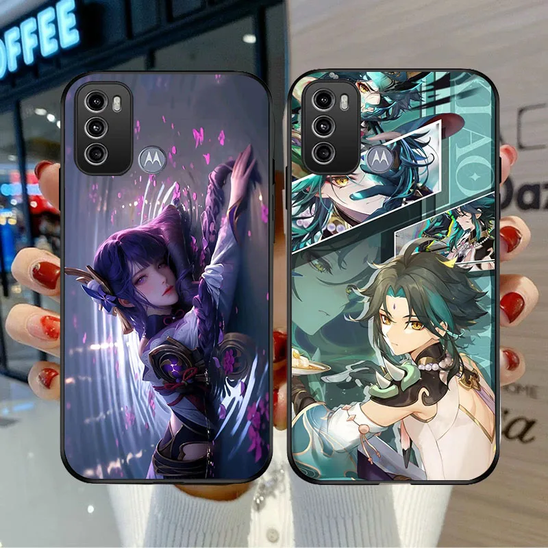 BD-28 Genshin funda negra para Moto G60 G60S G51 G30 G40 Fusion G71 G52 E32 G42 G41 - imagen 5