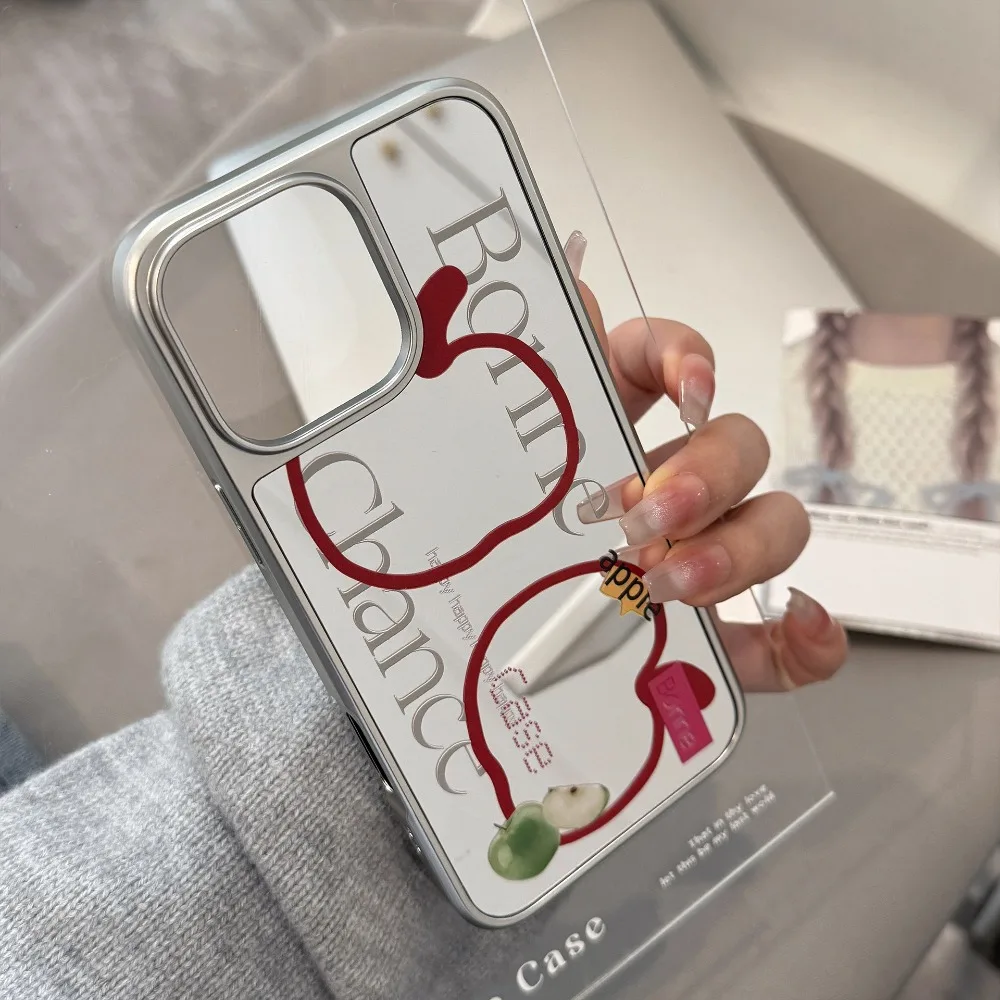 Funda de teléfono anticaída epoxi con borde plateado y patrón de manzana tipo espejo para iPhone XR/11/12/13/14/15/16/17 Pro Max - imagen 5