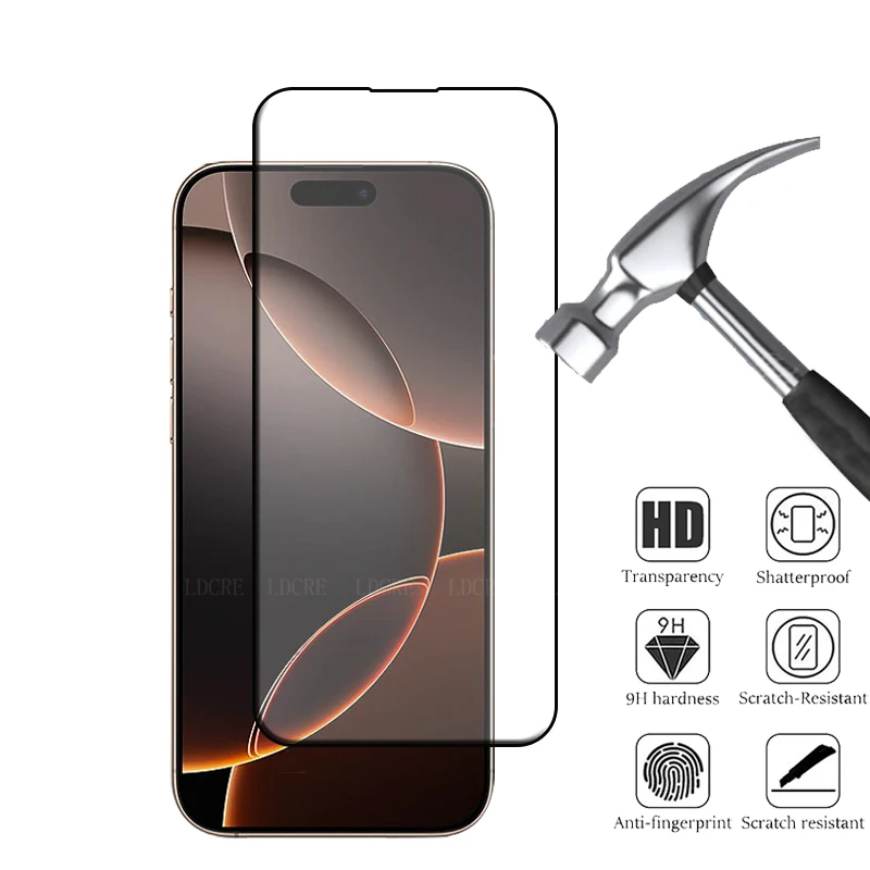 4 Uds para iPhone 16 Pro Max vidrio iPhone 16 Pro Max vidrio templado cubierta completa pegamento 9H Protector de pantalla iPhone 16 15 14 13 Pro Max - imagen 3