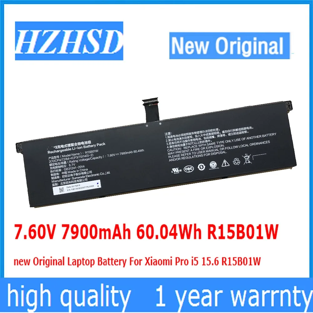 Batería Original para ordenador portátil, 7,60 V, 7900mAh, 60.04Wh, R15B01W, para Xiaomi Pro i5, 15,6 pulgadas, R15BO1W, TM1701, 171501-AQ