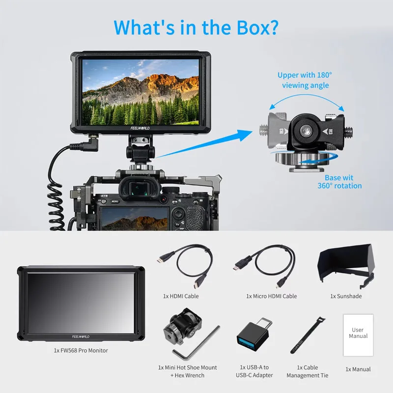 FEELWORLD Cámara DSLR Monitor FW568 PRO 6 pulgadas 1200nit Alto Bright4K HDMI 60Hz - imagen 5