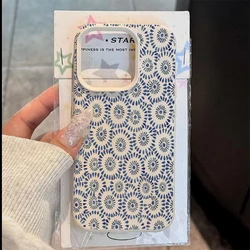 Funda de teléfono con textura de lichi y patrón Floral azul para iPhone 17 16 15 14 13 12 11 Pro Max 17 Air 15 14 Plus X XS XR 16E, funda suave