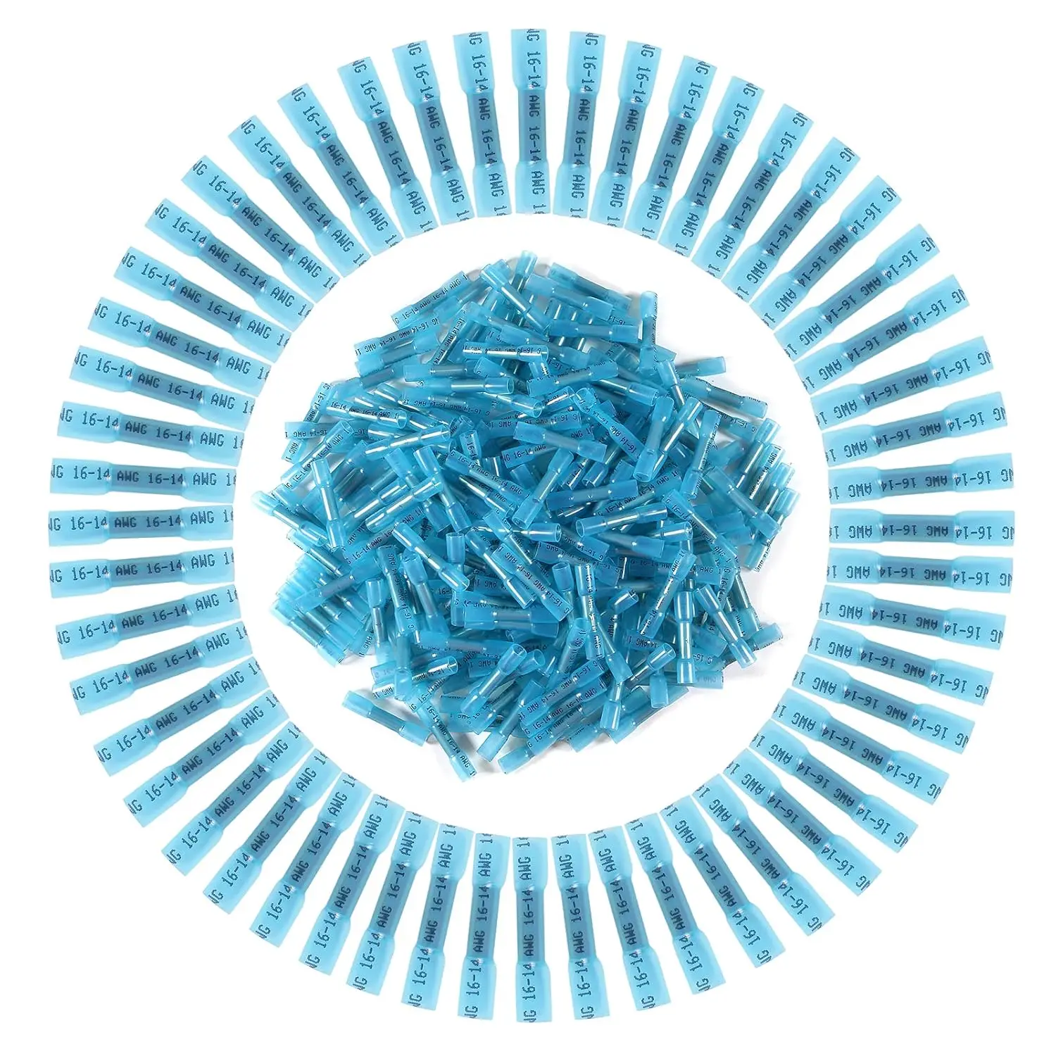 200 Uds conectores a tope termorretráctiles azul 16-14 AWG Kit de conectores eléctricos conectores de cable conectores de engarzado marinos automotrices