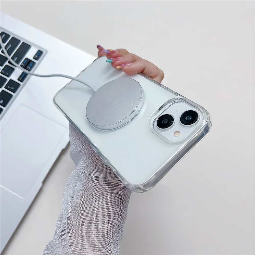 Funda de teléfono para iPhone 15 14 13 11 12 Pro Max X XS Max XR 7 8 6 6S Plus transparente para Magsafe cubierta de carga inalámbrica magnética - imagen 3