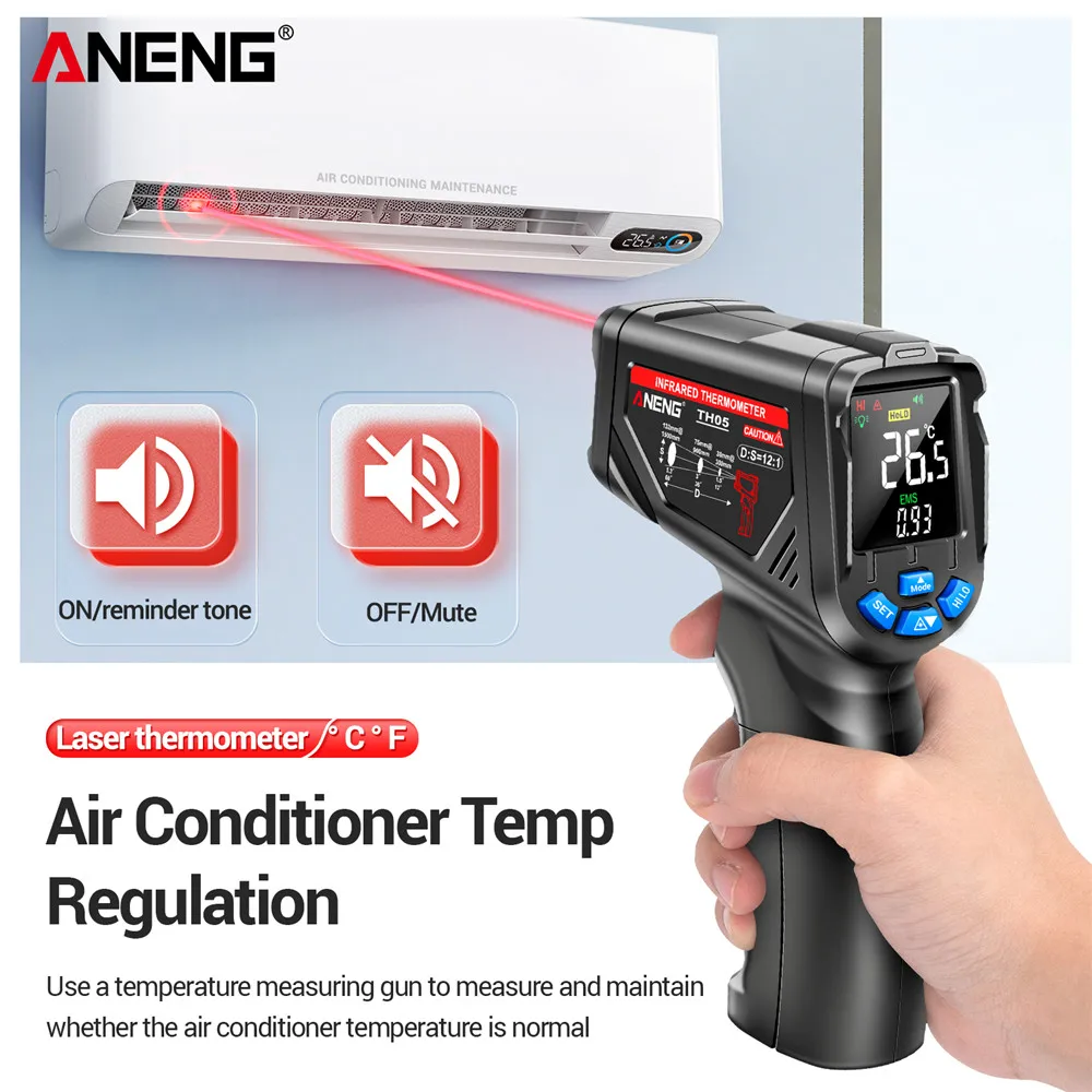 Termómetro infrarrojo digital ANENG TH05 sin contacto -20~650 ℃   Herramientas de medidor de temperatura láser con pistola pirómetro Termometro láser IR - imagen 4