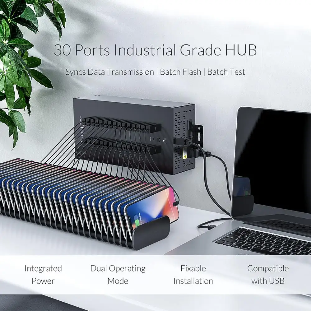 ORICO-HUB USB 2,0 de 20 y 30 puertos, divisor para disco U, prueba de datos, réplica por lotes con potencia de 300W, Accesorios para ordenador portátil - imagen 2