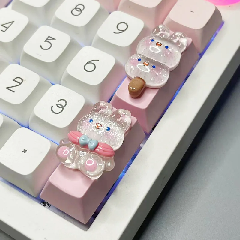 Teclas transparentes de hielo personalizadas a mano, tapa de teclado mecánico, lindo ESC, conejo, eje cruzado - imagen 5