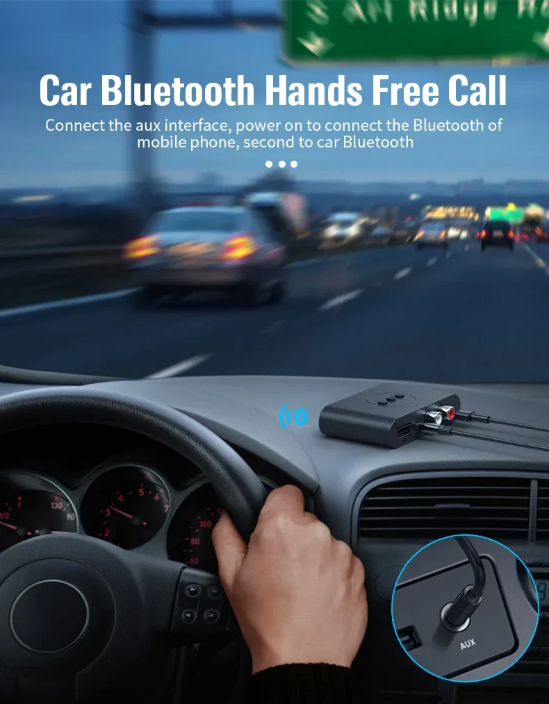 Receptor de Audio Bluetooth 5,0, disco U RCA 3,5mm 3,5 AUX USB Jack estéreo, adaptador inalámbrico de música, micrófono para Kit de coche, amplificador de altavoz - imagen 4