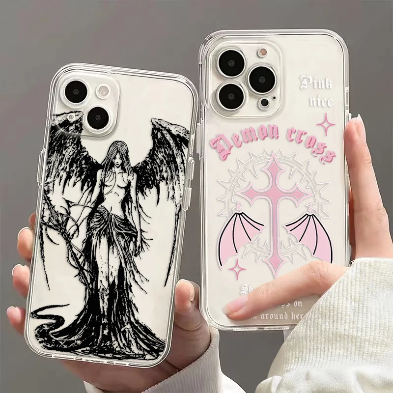 Funda transparente Retro Punk Angel Cool para Samsung A73, A72, A71, A55, A52, A51, A50, A35, A33, A32, A31, A30, A24, A23, A22, A13, A12, A05, 5G