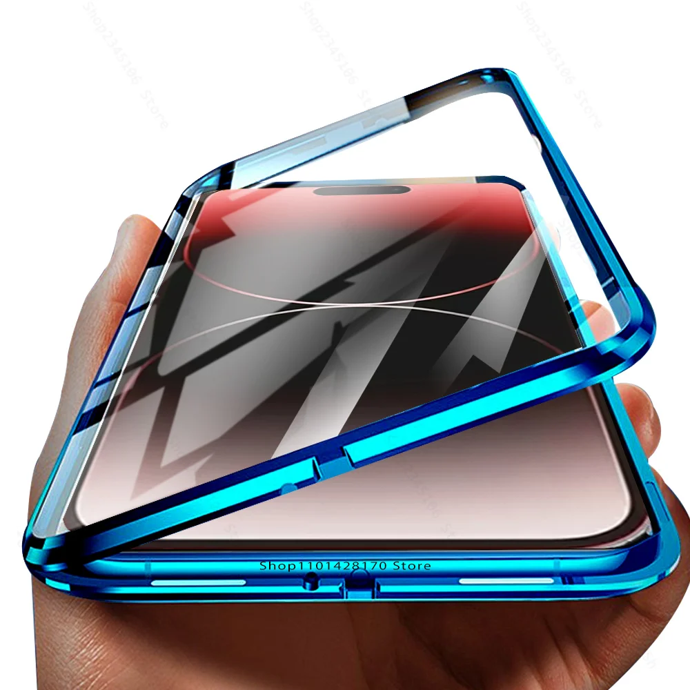 Funda con tapa magnética de doble cara para iPhone, carcasa protectora de cristal de 2023 ° para iPhone 15 Pro Max, 15 Plus, 15 Pro Max, 360