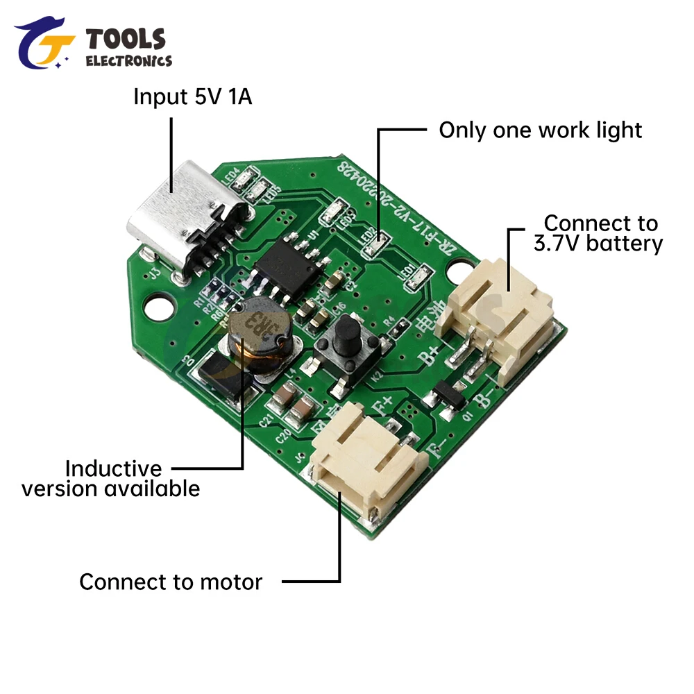 Placa de circuito de ventilador pequeño con carga USB tipo C, placa de Control de ventilador portátil de carga con regulación continua de velocidad de refuerzo de 9V - imagen 5