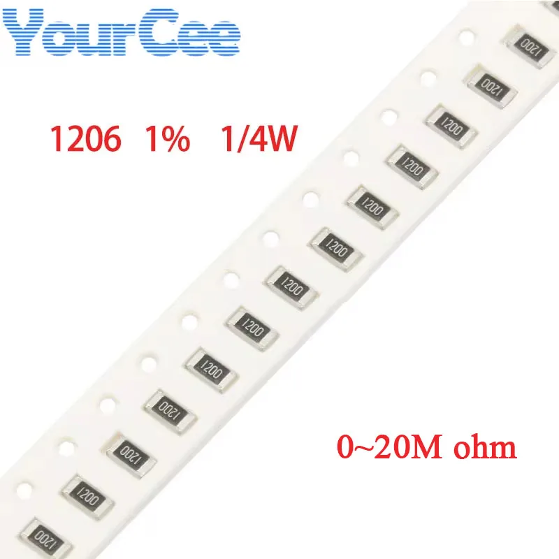 100 Uds 1206 resistencia SMD 1% 1/4W 0R ~ 20M 0,01 0,3 0,47 0,91 1,5 5,1 9,1 10 30 56 68 100 820R 1,2 K 5,1 K 75K 120 910K 3,3 M 10M 20M - imagen 2