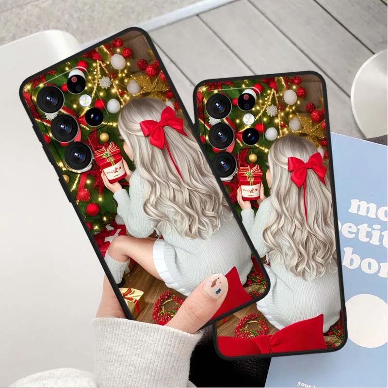 Funda con patrón navideño para niñas, funda negra para Samsung Galaxy S25 S24 S23 S22 S21 S20 S10 S9 S8 FE Lite Ultra Plus 5G - imagen 3