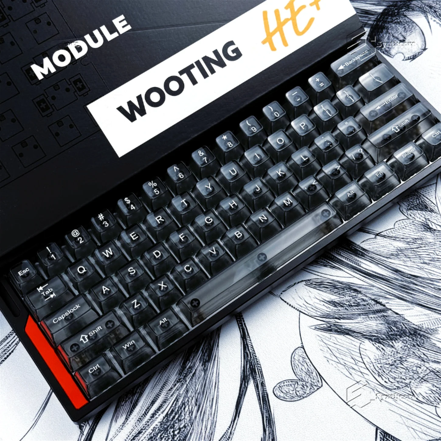 Black Transparent Mechanical Keyboard Keychain, Translucent Personalized Keycap Set PC, Cherry Cap, Customized By Wooting