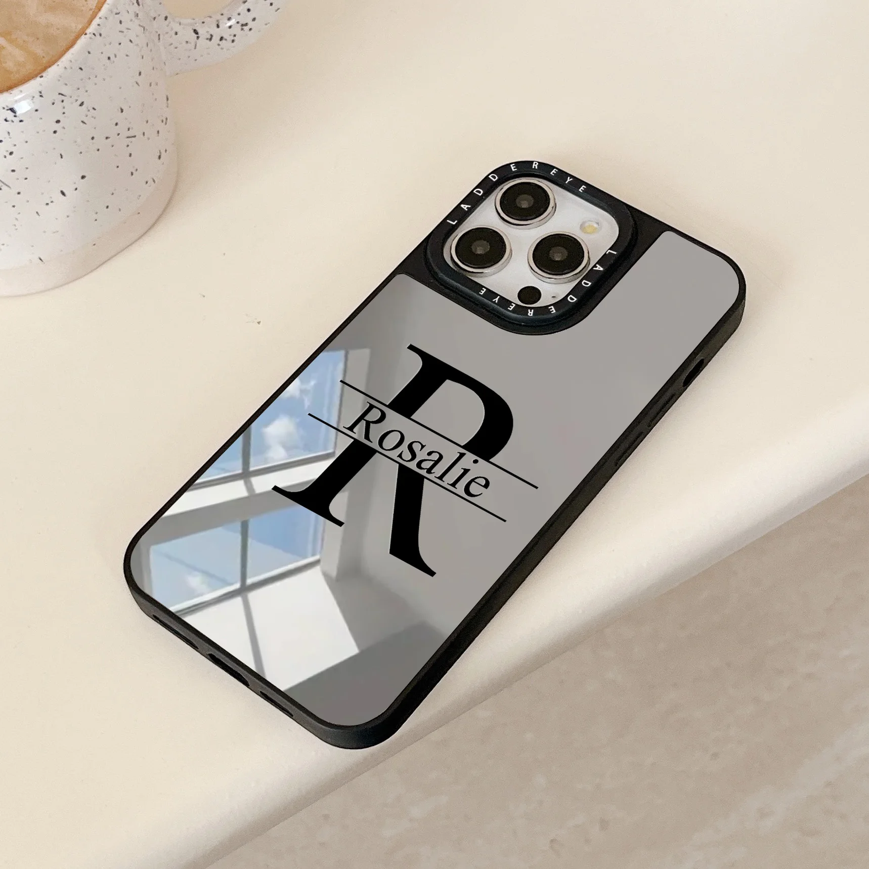 Funda de teléfono personalizada con letras grandes para iPhone 16, 15, 14, 13, 12, 11 Pro Max, funda con espejo de maquillaje con patrón de espejo chapado personalizado - imagen 2