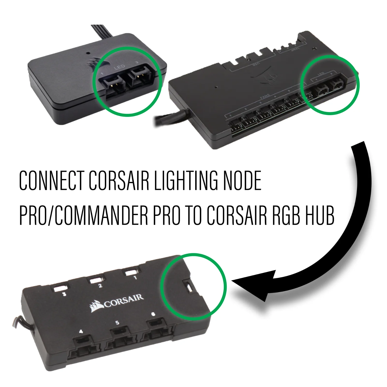 Corsair Lighting Node Pro y Commander Pro RGB Hub Cable adaptador con funda 22awg Corsair Hub Converter-50cm - imagen 5