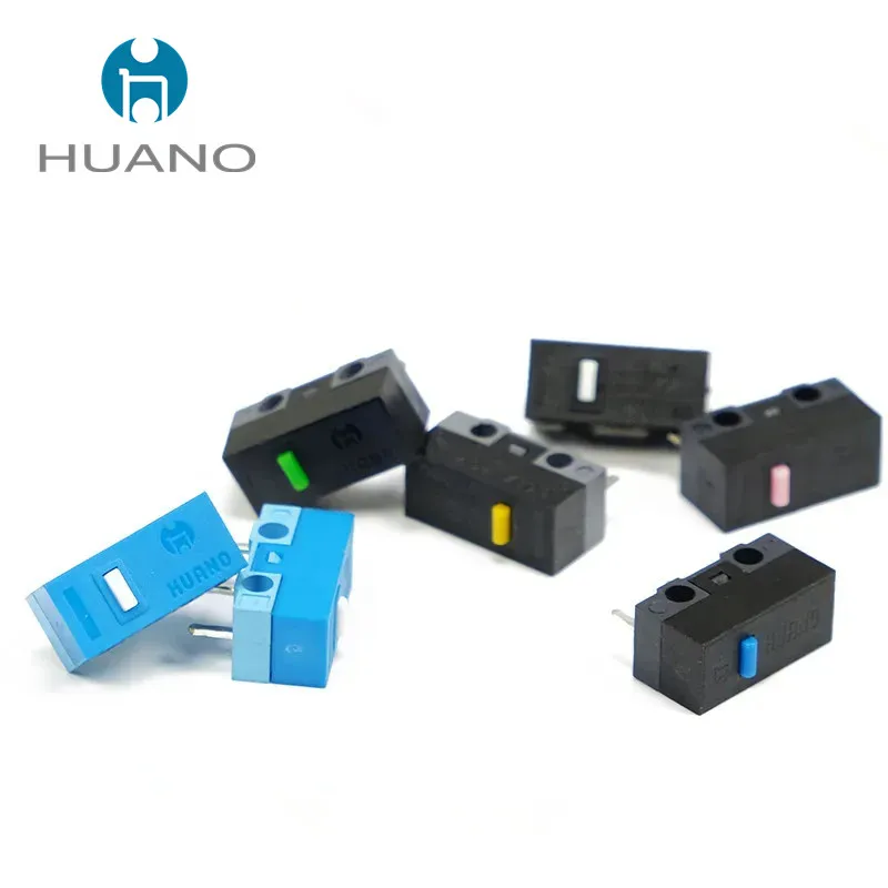 HUANO-microinterruptor de ratón auténtico, 1 piezas, botón blanco, amarillo, azul, Rosa, Verde, carcasa azul, punto blanco, interruptor General de 3 pines