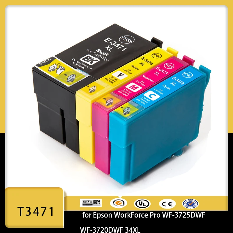Vilaxh T34XL T34 Compatible 34XL cartucho de tinta T3471 T3472 T3473 T3474 para impresora Epson Workforce Pro WF-3720 WF-3725
