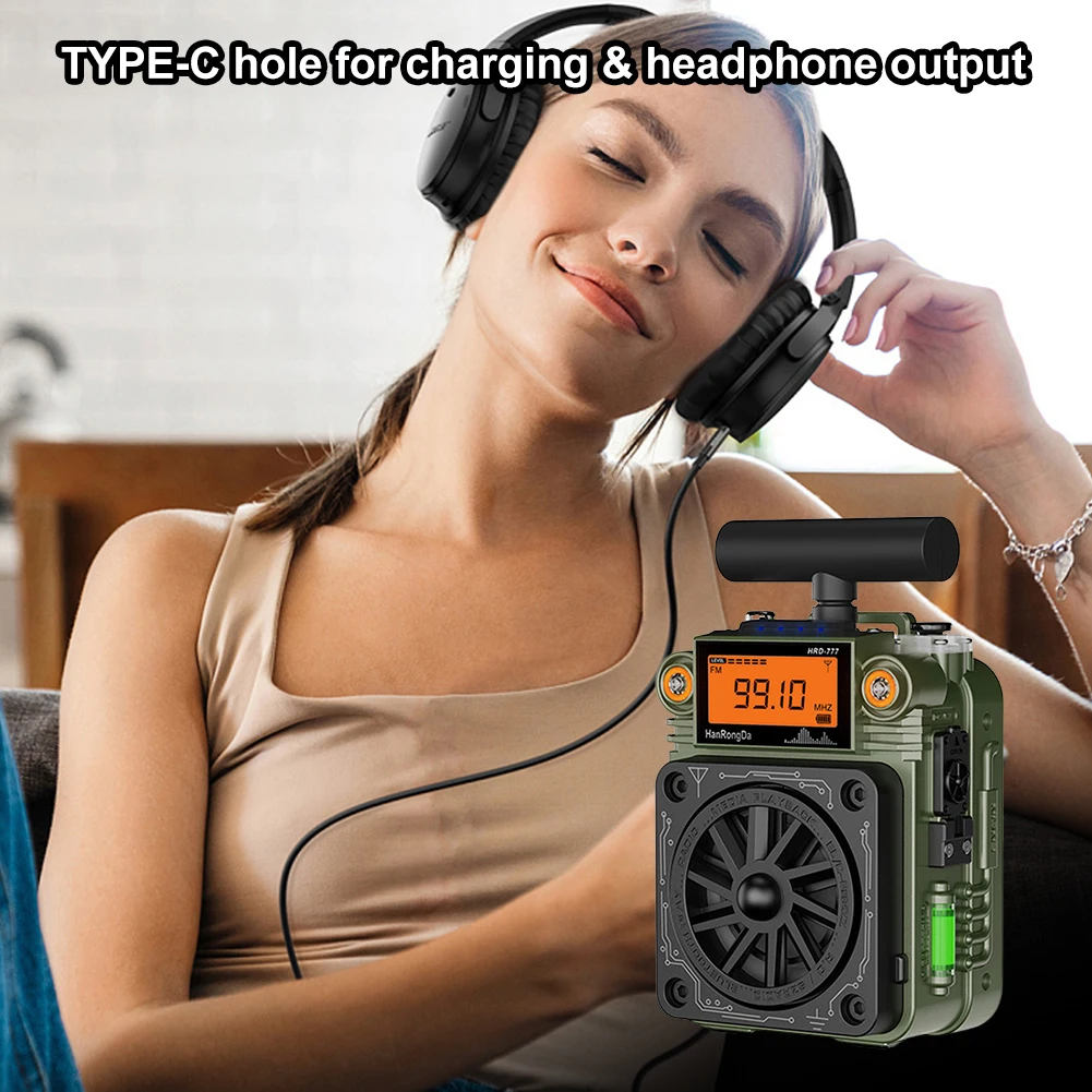 HRD-777 Radio de emergencia FM MW SW VHF WB Radio Bluetooth de banda completa giroscopio Mini Radio Mini altavoz multifunción - imagen 2