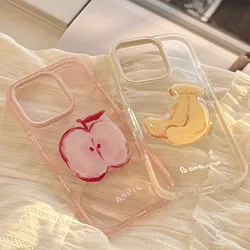Funda de teléfono 3D Cute Fruit para iPhone 16 15 14 13 12 11 Pro Max, funda transparente de TPU suave con diseño de Apple, plátano y arándanos