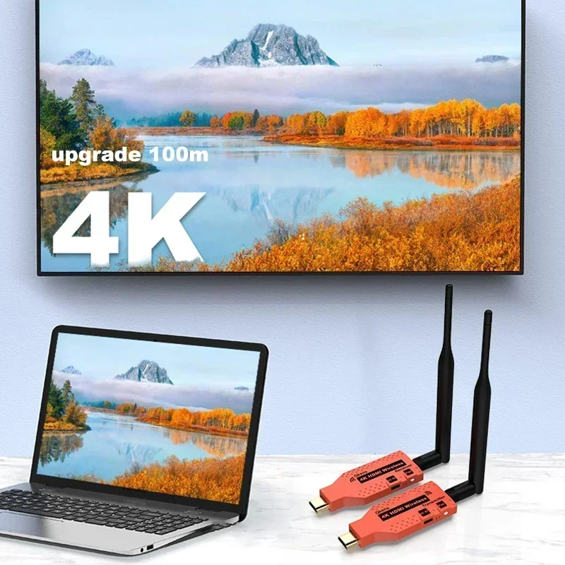 Receptor y transmisor de vídeo HDMI inalámbrico 4K de 100m, adaptador de pantalla inalámbrica, extensor HDMI para cámara STB, portátil, PC a Monitor de TV - imagen 2