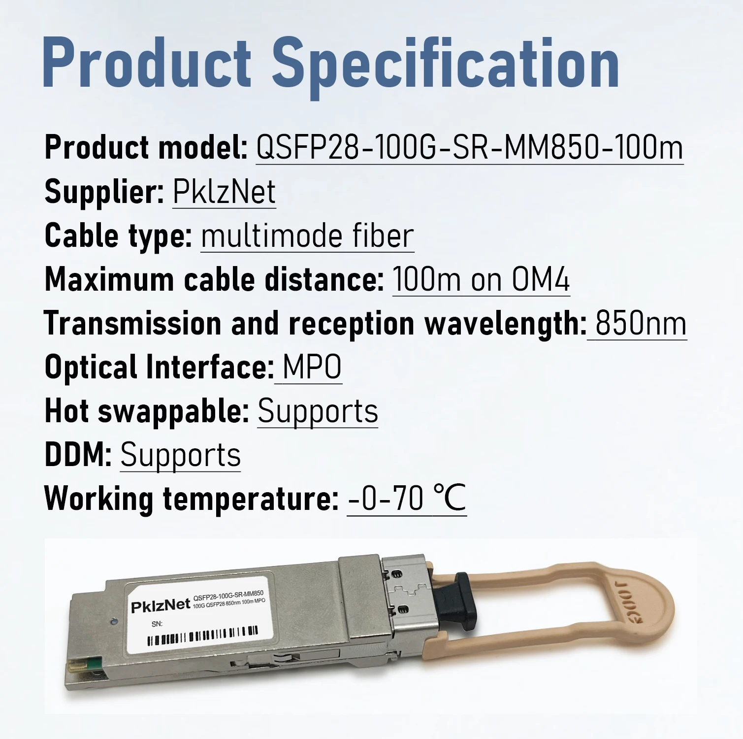 100G 850nm 100m en OM4 MPO QSFP28 Transceptor multimodo Amplia compatibilidad plug-and-play utilizado para interruptores, computadoras y servidores - imagen 2