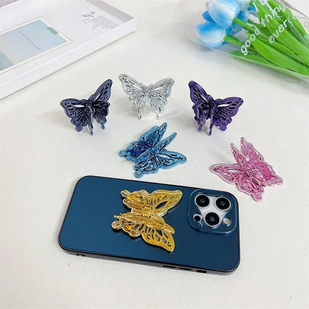 Soporte de teléfono de mariposa a la moda, funda trasera de teléfono creativa plegable, soporte Universal para teléfono inteligente para iPhone 15 14 Pro Samsung - imagen 3