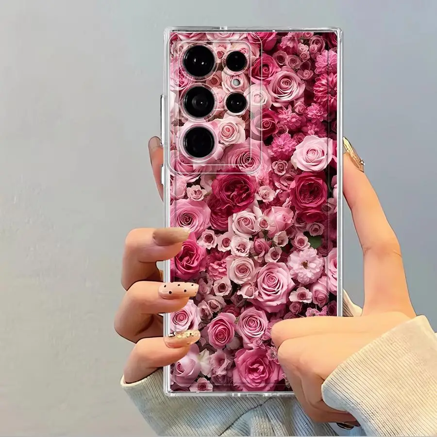 Funda suave transparente con hermosas flores para Samsung Galaxy S10 Plus S22 S25 Ultra S24 FE S21 Note 10 20 Ultra S20 S23 - imagen 2
