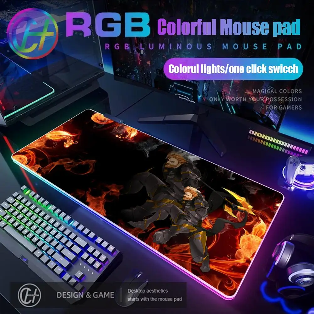Alfombrilla de ratón RGB para juegos, alfombrilla de escritorio HD para Gamer, luz LED grande XXL Escanor Seven Deadly Sins, alfombrillas para ratón, alfombra para ordenador - imagen 2