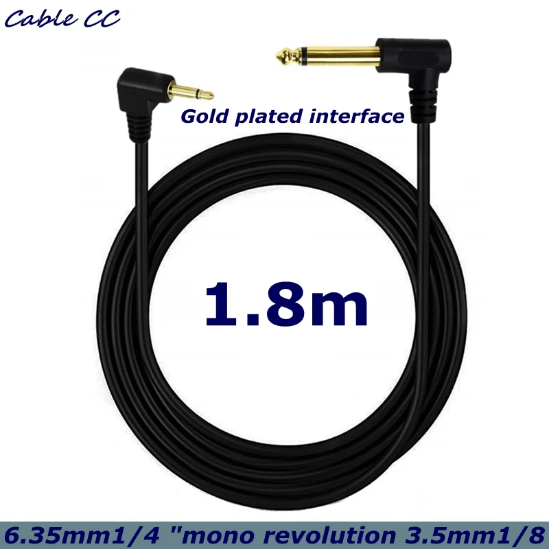 1,8 m chapado en oro 6,35 mm1/4 "Mono Revolution 3,5 mm1/8" TS Cable de Audio de codo de 90 grados para altavoces de guitarra de Piano acústico