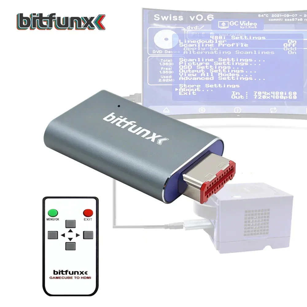Bitfunx GC2HDMI GC Adaptador de vídeo digital AV a HDMI ™   Convertidor Line Doubler Scanline para consola de juegos Nintendo Gamecube DOL-001