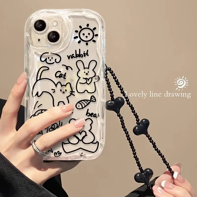 Funda con cadena de corazón de amor 3D para OPPO, cubierta de onda bonita para A17, A16, A15, A3S, A5S, A12, A31, A53, A9, A5, 2020, A55, A54, A57, A77, A96, A52, A92, A93, A94 - imagen 2
