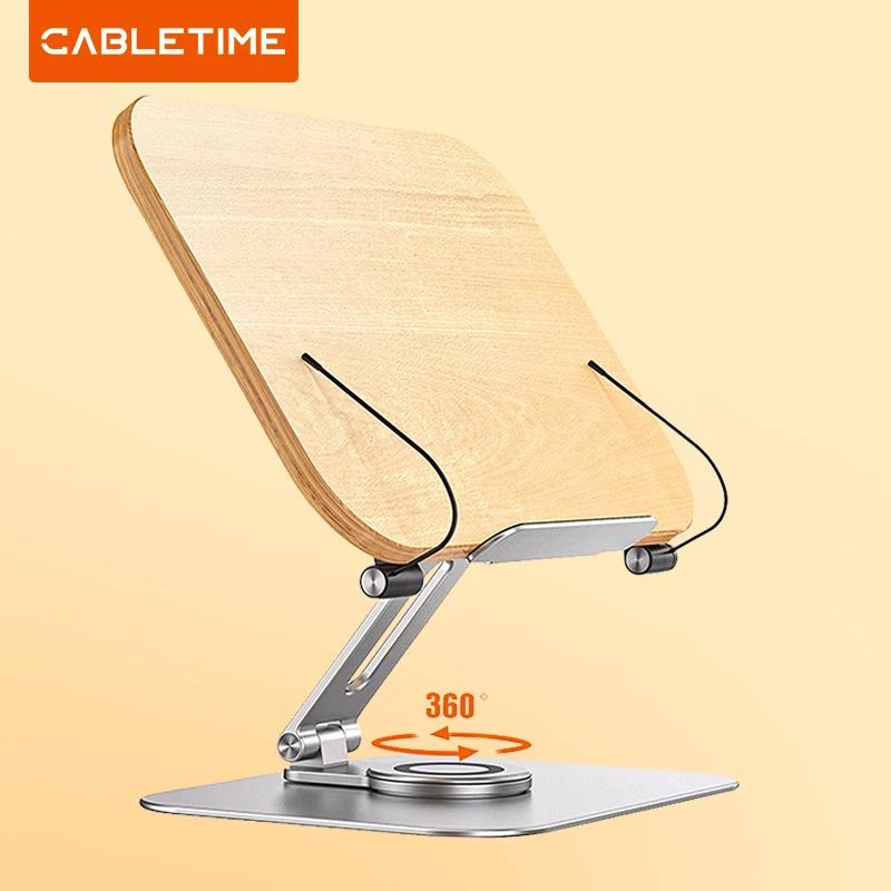 CABLETIME-Soporte de madera para lectura de ordenador portátil, estantería de escritorio para estudiantes, soporte para libros, altura ajustable, soporte perezoso para tableta S21 - imagen 2