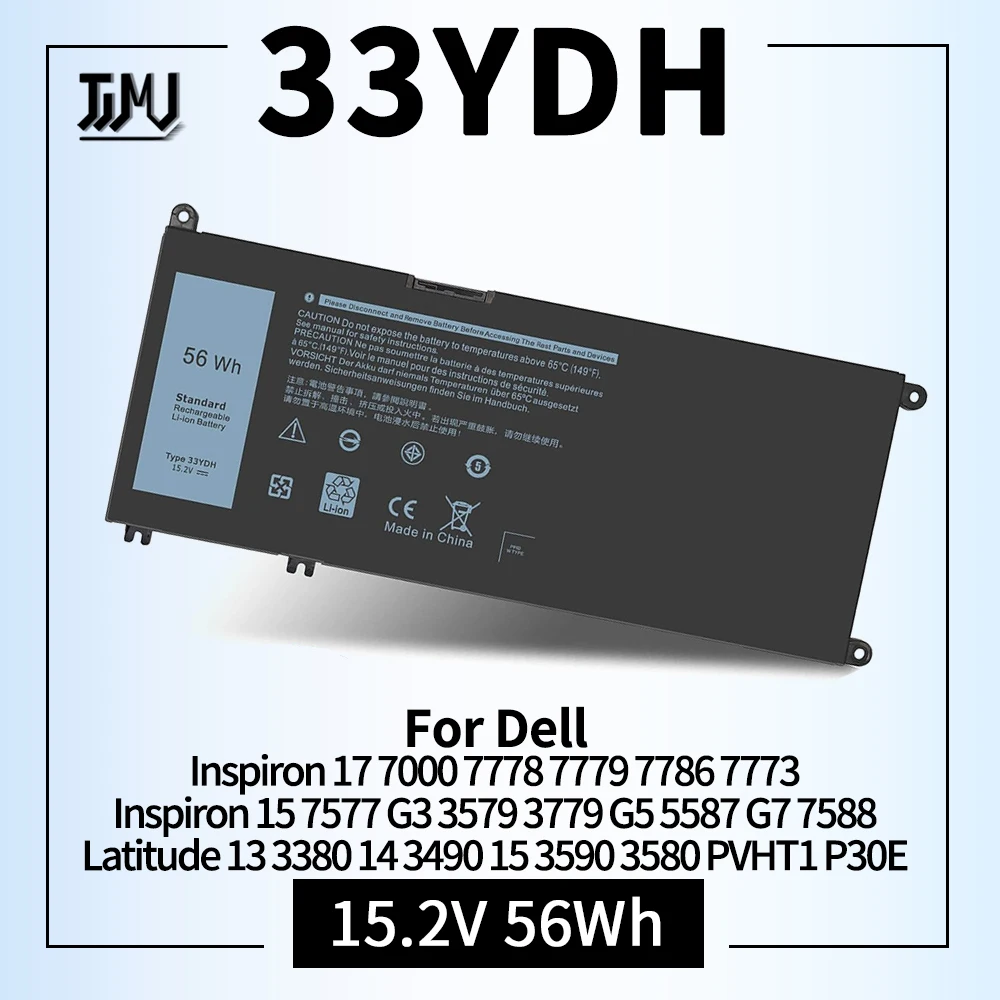56WH 33YDH Batería de portátil para Dell Inspiron 17 7000 7778 7779 7786 7773 15 7577 G3 3579 3779 G5 5587 G7 7588 Latitude 13 3380 14 3490 15 3590 3580 PVHT1 P30E  81PF3 081PF3