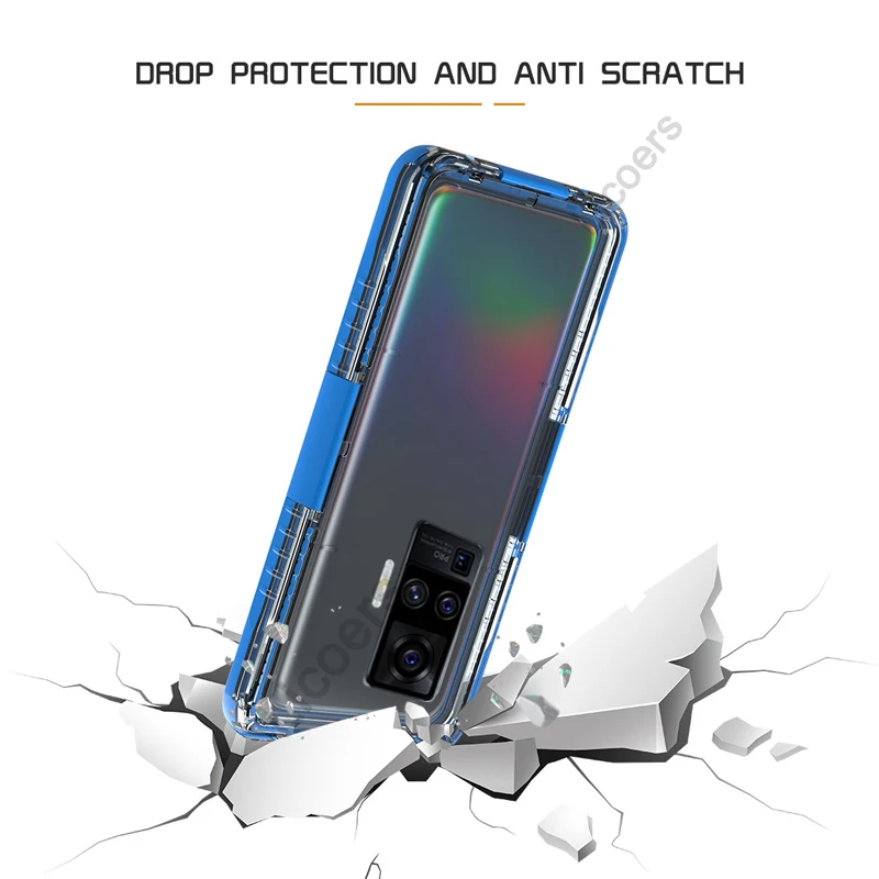 Funda impermeable para Vivo X90, X80, X70, X60, X50 Pro Plus, PC transparente a prueba de golpes, cubierta protectora completa con cordón - imagen 5