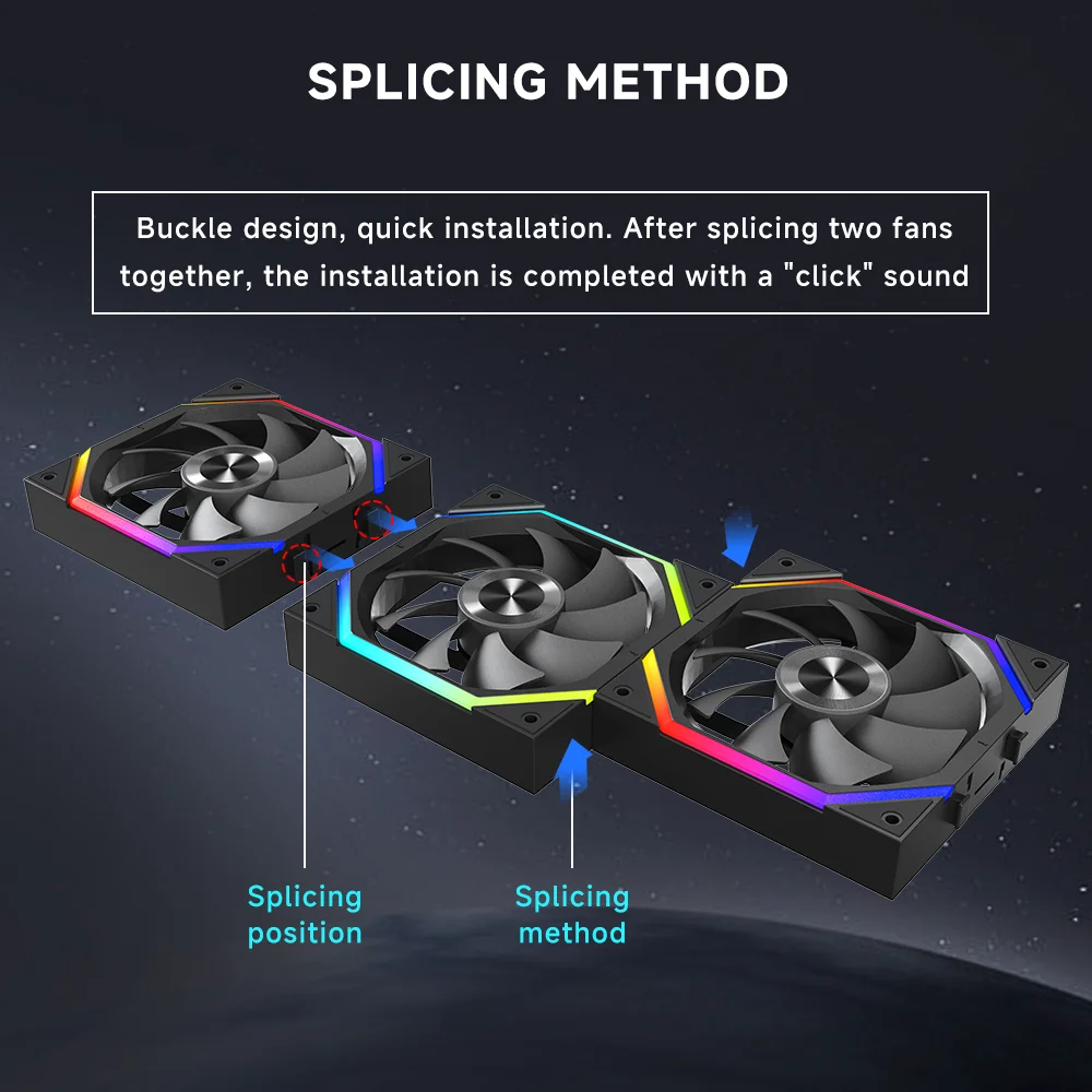 Luces corrientes que fluyen del prisma XH de la galaxia del leopardo de la selva ‌   Ventilador con cubierta de PC, ventilador de empalme, ventilador de chasis ARGB, ventilador de refrigeración de 12CM, 5V3 pines PWM - imagen 3