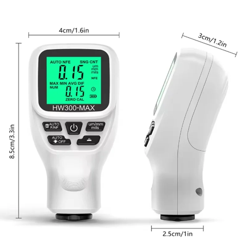 HW300-MAX 0,1 micras/0-2000um medidor de espesor de recubrimiento de coche probador de espesor de película de pintura herramienta de medición medidor de recubrimiento Fe & NFe - imagen 2