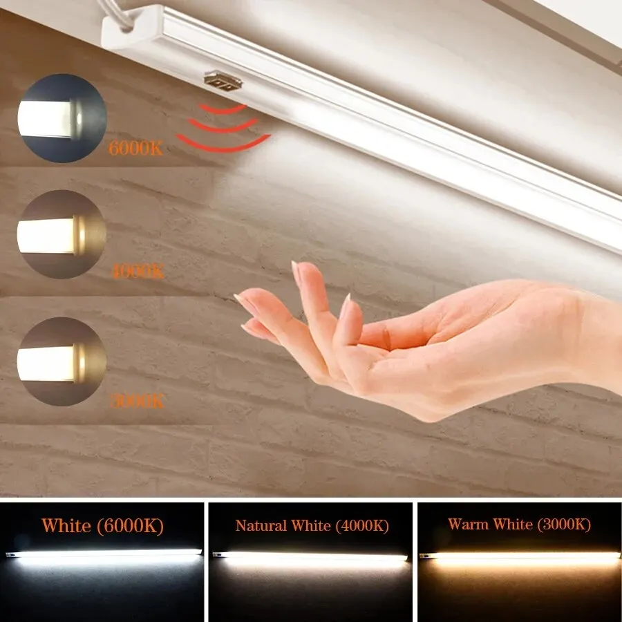 Luz nocturna de 50CM con Sensor de barrido de onda manual USB, lámpara LED de tres colores en una para armario de cocina, dormitorio, armario, iluminación interior - imagen 4