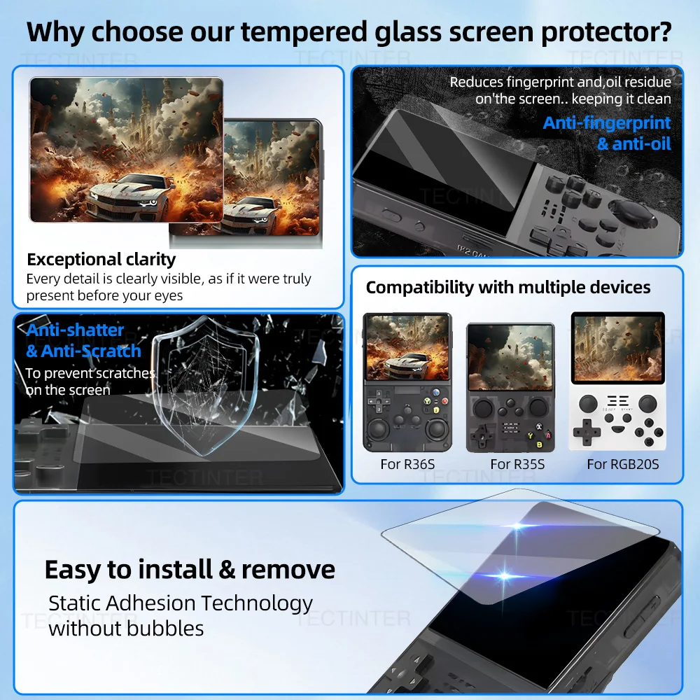 Película de vidrio de pantalla para consola de juegos R36S, protectores de pantalla, Protector templado, película protectora de vidrio templado para accesorios R36S - imagen 3