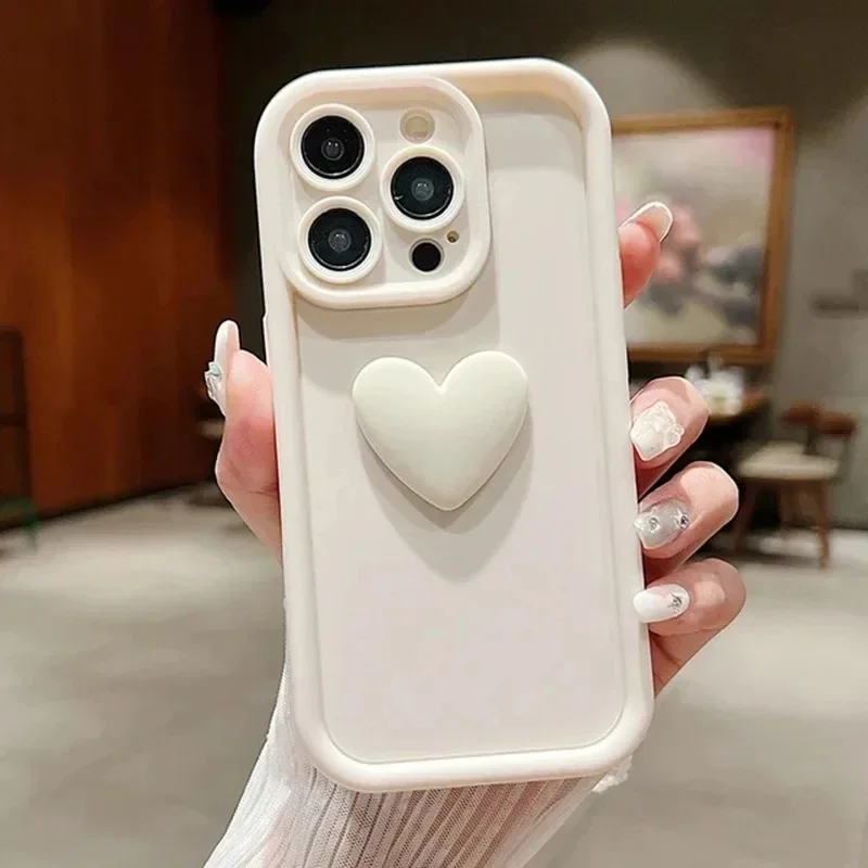 Bonita funda de teléfono de silicona 3D con corazón de amor para iPhone 16, 15, 13, 12, 11, 14 Pro Max, protección de lente, carcasa impermeable a prueba de golpes - imagen 3