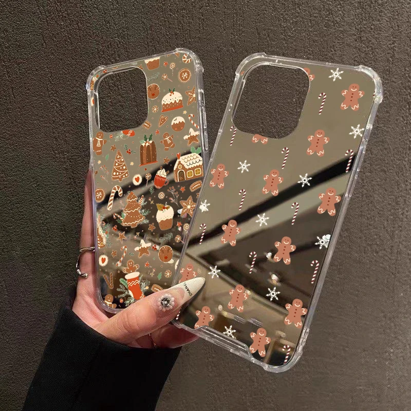 Funda acrílica con espejo de galleta navideña para Samsung Galaxy A06 A14 A23 A36 A52 A55 S25 S24 S23 S22 S21 Ultra Plus FE